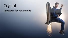  Presentation with promotion - Slides featuring launcher - businessman in promotion business concept background and a  colored foreground