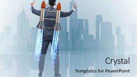  Presentation with business jet - PPT layouts enhanced with launcher - businessman with jet pack background and a  colored foreground