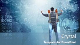  Presentation with business jet - PPT theme having launcher - man with jet pack background and a teal colored foreground