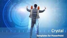 Presentation with business jet - Slide deck enhanced with launcher - man with jet pack background and a teal colored foreground