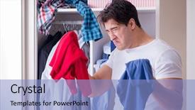  Presentation with clothing - PPT theme consisting of laundering - man helpless with dirty clothing background and a light blue colored foreground