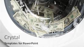  Presentation with money laundering - Slide set consisting of laundering of dirty money in washing machine close up background and a white colored foreground