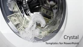  Presentation with money laundering - Audience pleasing slide set consisting of laundering of money in washing backdrop and a light gray colored foreground