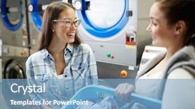  Presentation with crucial conversation - Beautiful slides featuring laundromat - conversation of friendly girls backdrop and a  colored foreground