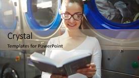  Presentation with laundromat - Colorful theme enhanced with laundromat - laundress reading backdrop and a coral colored foreground