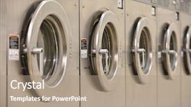  Presentation with laundromat - Amazing PPT theme having laundromat - row of self-service clothes dryer's backdrop and a coral colored foreground