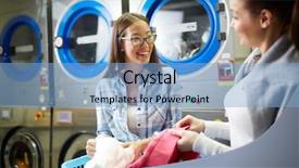  Presentation with laundromat - Amazing slide deck having laundromat - women selecting clothes backdrop and a light blue colored foreground