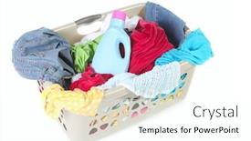  Presentation with laundry - Theme with laundry basket full of dirty clothes and softener on white background background and a white colored foreground
