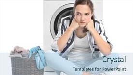  Presentation with laundry - Beautiful presentation theme featuring laundry basket near washing machine backdrop and a light blue colored foreground