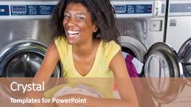  Presentation with laundromat - Slides with laundry basket sitting at laundromat background and a coral colored foreground