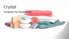  Presentation with soap - Cool new presentation theme with laundry care products - set of different towels backdrop and a white colored foreground