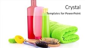  Presentation with hair shampoo - Theme enhanced with laundry care products - shampoo bottles and hair brush background and a white colored foreground