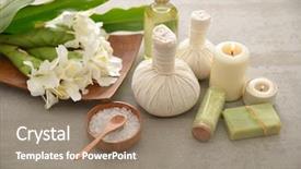  Presentation with well - Theme with laundry care products - spa or well setting background and a coral colored foreground