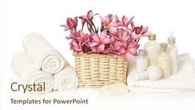  Presentation with wellness products - PPT theme featuring laundry care products - spa or wellness setting background and a  colored foreground