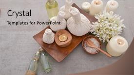  Presentation with bowl of aroma spa - PPT theme consisting of laundry care products - spa setting with candle salt background and a mint green colored foreground