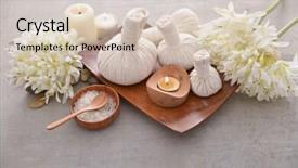  Presentation with candle - PPT theme featuring laundry care products - spa setting with candle salt background and a  colored foreground