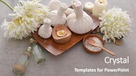  Presentation with salt - Presentation design consisting of laundry care products - spa setting with candle salt background and a  colored foreground