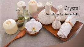  Presentation with candle - Beautiful slide deck featuring laundry care products - spa setting with candle salt backdrop and a  colored foreground