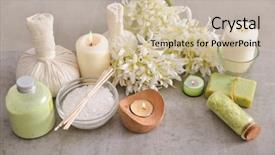  Presentation with hydrangea - Presentation theme enhanced with laundry care products - spa setting with candle salt background and a  colored foreground