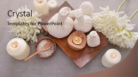  Presentation with oil products - Slides having laundry care products - spa setting with candle salt background and a  colored foreground