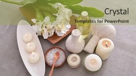  Presentation with candle - PPT layouts consisting of laundry care products - spa setting with candle salt background and a yellow colored foreground