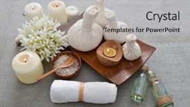 Presentation with hydrangea - Amazing PPT layouts having laundry care products - spa setting with candle salt backdrop and a light gray colored foreground