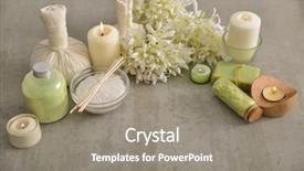  Presentation with bowl of aroma spa - Slide deck consisting of laundry care products - spa setting with candle salt background and a  colored foreground