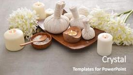  Presentation with hydrangea - PPT theme enhanced with laundry care products - spa setting with candle soap background and a gray colored foreground