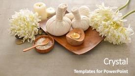  Presentation with hydrangea - Beautiful theme featuring laundry care products - spa setting with candle soap backdrop and a  colored foreground