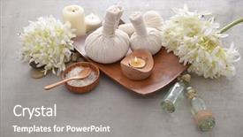  Presentation with hydrangea - PPT theme consisting of laundry care products - spa setting with candle spoon background and a gray colored foreground
