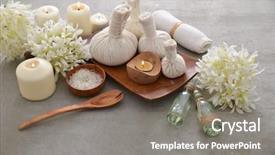  Presentation with hydrangea - Cool new PPT layouts with laundry care products - spa setting with candle spoon backdrop and a gray colored foreground