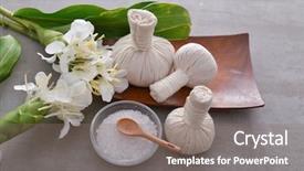  Presentation with herbal - Presentation consisting of laundry care products - spa setting with ginger flower background and a gray colored foreground