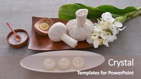  Presentation with herbal - Presentation theme having laundry care products - spa setting with ginger flower background and a gray colored foreground