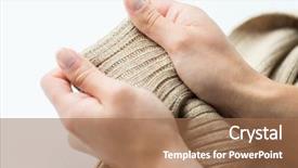 Presentation with laundry - PPT layouts having laundry clothes fashion knitwear and people concept - close up of hands with knitted clothing item background and a coral colored foreground