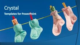  Presentation with socks - Theme enhanced with laundry education - baby socks on clothesline background and a ocean colored foreground