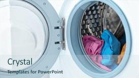  Presentation with laundry - Audience pleasing PPT theme consisting of laundry in washing machine closeup backdrop and a sky blue colored foreground