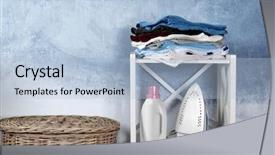  Presentation with liquid detergent - Beautiful slide deck featuring laundry iron and detergent backdrop and a light blue colored foreground