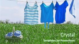  Presentation with laundry - Audience pleasing PPT theme consisting of laundry line with clothes backdrop and a forest green colored foreground