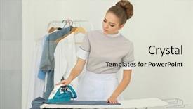  Presentation with ironing - Beautiful PPT layouts featuring laundry services - chambermaid ironing clothes backdrop and a lemonade colored foreground