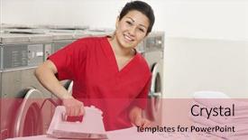  Presentation with laundromat - Presentation theme consisting of laundry services - portrait of a cheerful young background and a red colored foreground