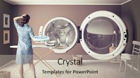  Presentation with wash - Beautiful slide deck featuring laundry services - woman and the big wash backdrop and a mint green colored foreground