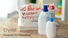  Presentation with laundry detergent - Presentation design enhanced with laundry-wash-and-housekeeping-concept background and a soft green colored foreground