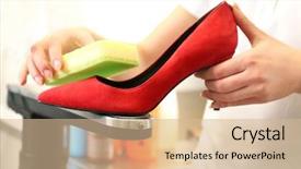  Presentation with cleaning services - Slides having laundry worker cleaning high heels background and a soft green colored foreground