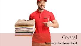  Presentation with laundry - Slide set consisting of laundry-worker-holding-a-pile background and a  colored foreground