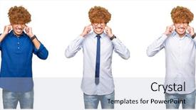  Presentation with bussines - Presentation theme featuring laut - collage of young bussines man background and a light blue colored foreground