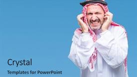  Presentation with arab music - Presentation theme with laut - senior arab man wearing keffiyeh background and a light blue colored foreground