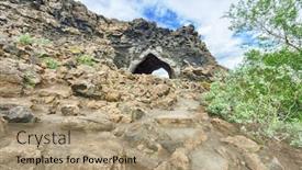  Presentation with lava - Colorful slide deck enhanced with lava cave kirkjan at dimmuborgir myvatn area - iceland backdrop and a coral colored foreground