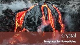  Presentation with volcano - PPT theme having lava flow entering the ocean background and a tawny brown colored foreground