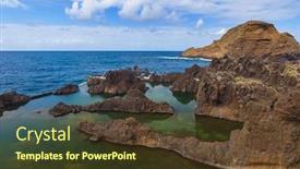  Presentation with lava - PPT theme featuring lava pools in porto moniz - madeira portugal - travel background background and a tawny brown colored foreground
