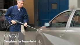  Presentation with car service - PPT theme consisting of lavage auto - closeup of a mature man background and a gray colored foreground